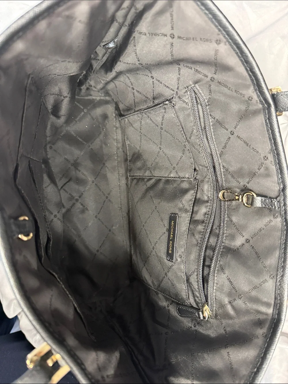 Michael Kors Black Leather Double-Handle Tote with Gold Hardware - 4.5x10x15